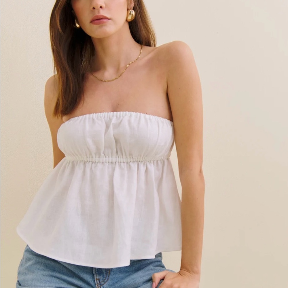 Reformation Inez Linen Top Ivory - Size 2
